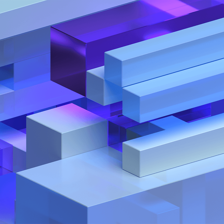 geometric blue shapes stacking over each other