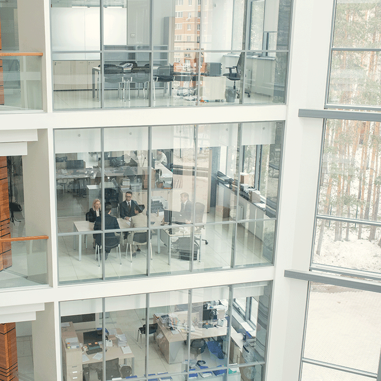 view of people a meeting through a window