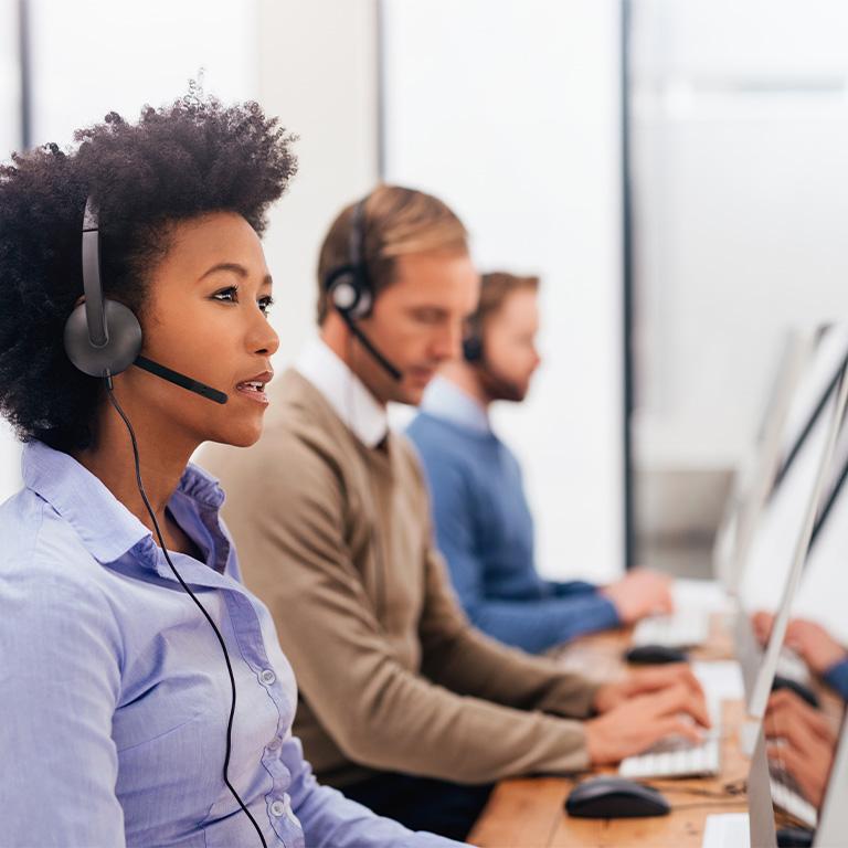 photo of workers at a contact center