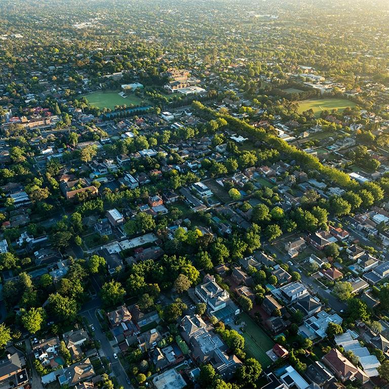 birds eye view of neighborhood with lots of trees