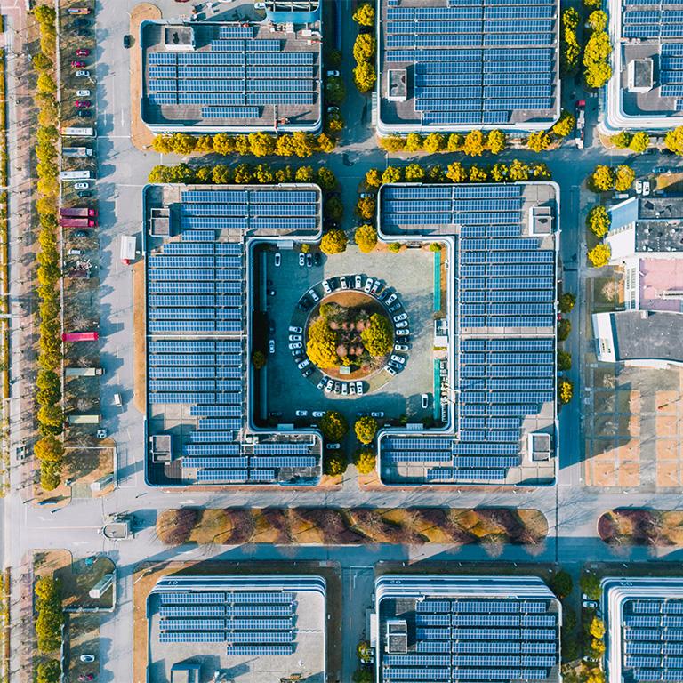 birds eye view of solar panels