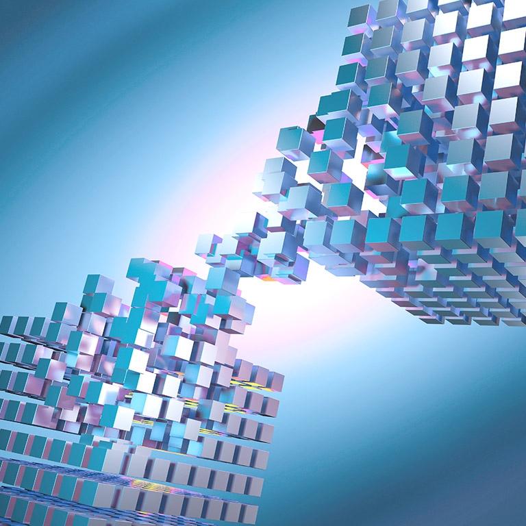 futuristic cubes connecting with other cubes