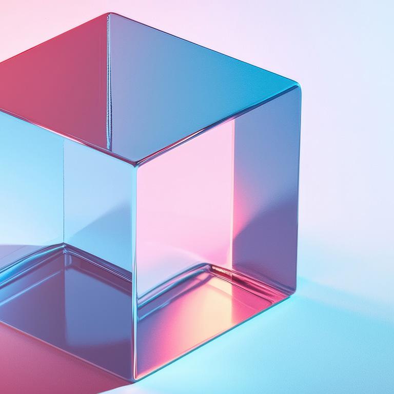 futuristic transparent pink and blue cube